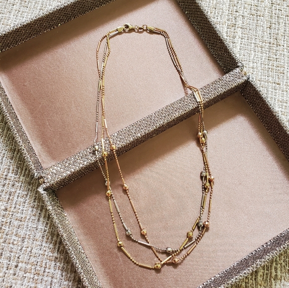 14k Gold Tri-Color Multi Layer Necklace - Picture 4 of 16